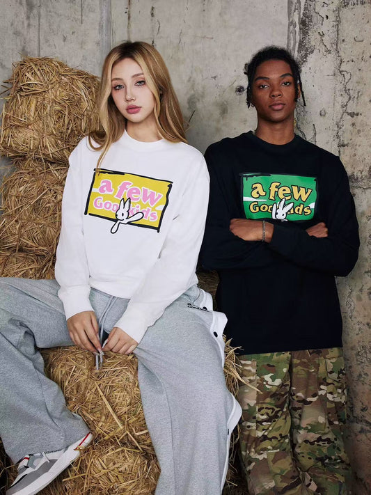 AFGK Rabbit Graffiti Print Long Sleeve T-Shirt