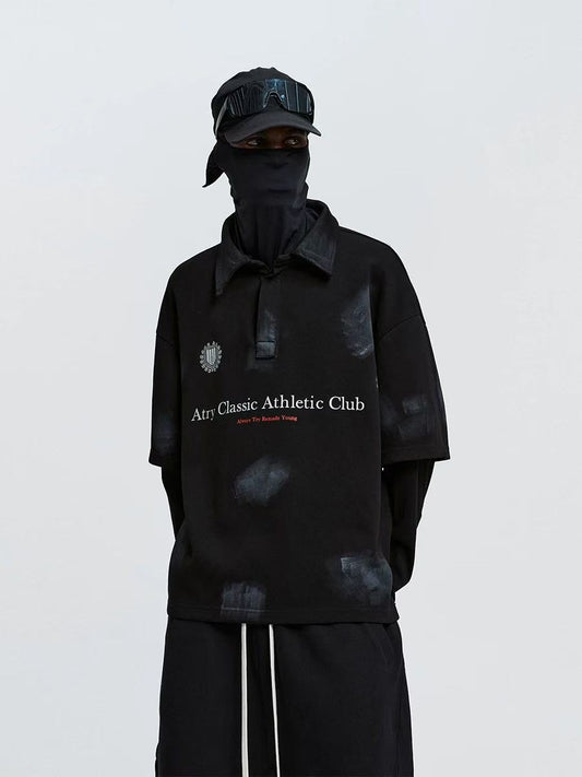 ATRY Letter Slogan Series Dirty Painted Fake Two-pieces T-shirt