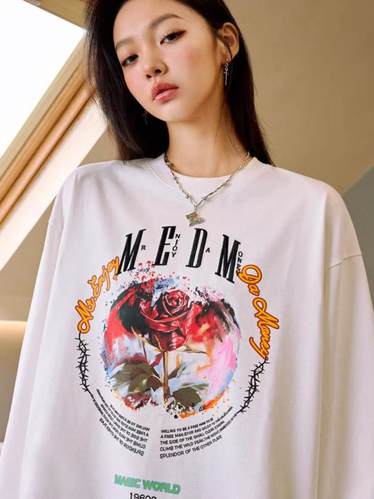 MEDM Flowers and Thorns Circular Text Long-sleeved T-shirt