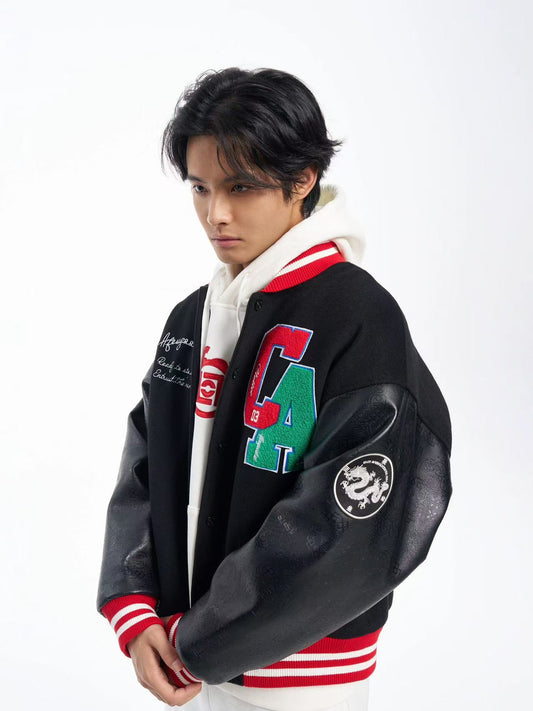 AFGKxCLOTTEE Dragon Pattern Embroidered Wool Varsity Jacket