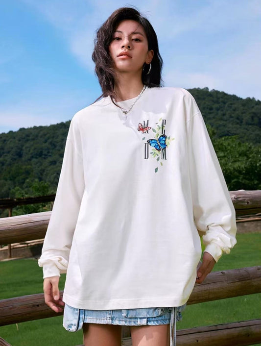 MEDM Butterfly Printed Long-sleeve T-shirt