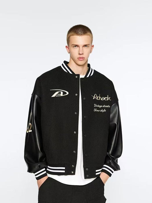 ACHOCK Basic Logo Embroidered Baseball Jacket