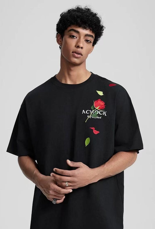 ACHOCK Rose Embroidered Short-sleeve T-shirt