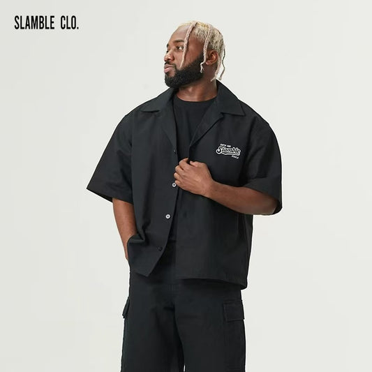 SLAMBLE Waffle Logo Print Short Sleeve Shirt