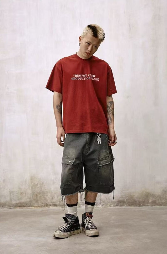 REMEDY Washed Fringed Cargo Shorts