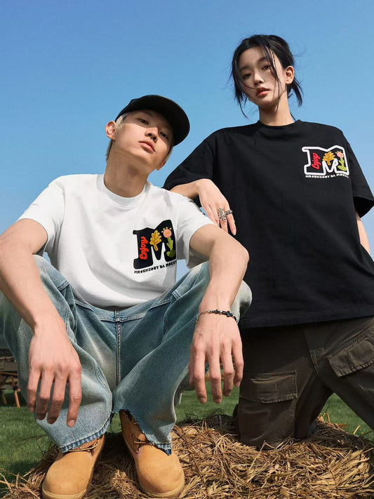 MEDM Toothbrush Embroidered Floral Short-sleeved T-shirt