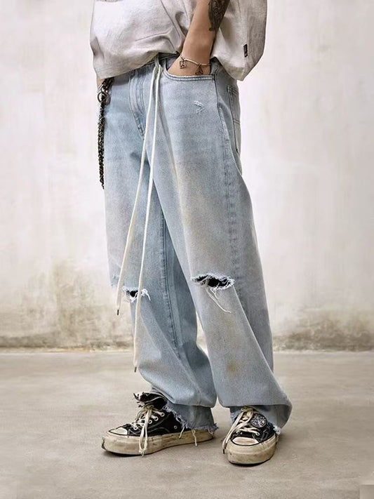 REMEDY Washed Ripped Straight-leg Jeans