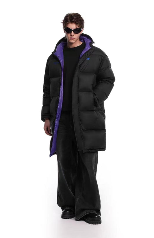 FDR Contrast Color Long Knee-length Down Jacket