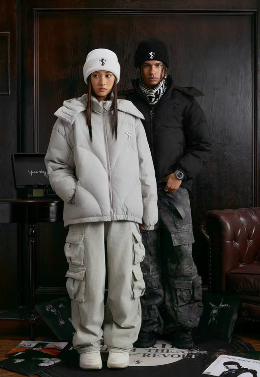 STK Vintage Quilted Embroidered Hooded Down Jacket