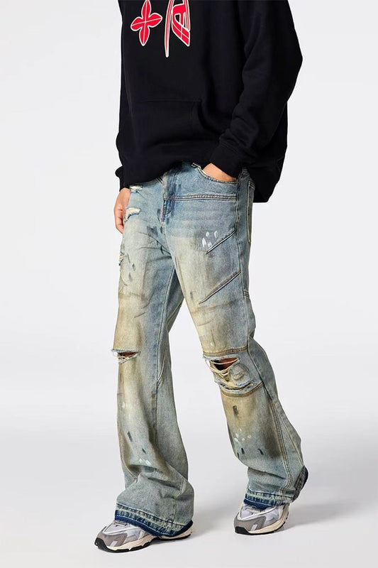 ACHOCK Retro Distressed Ripped Jeans