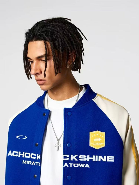 ACHOCK Stitched Contrasting Retro Baseball Jacket