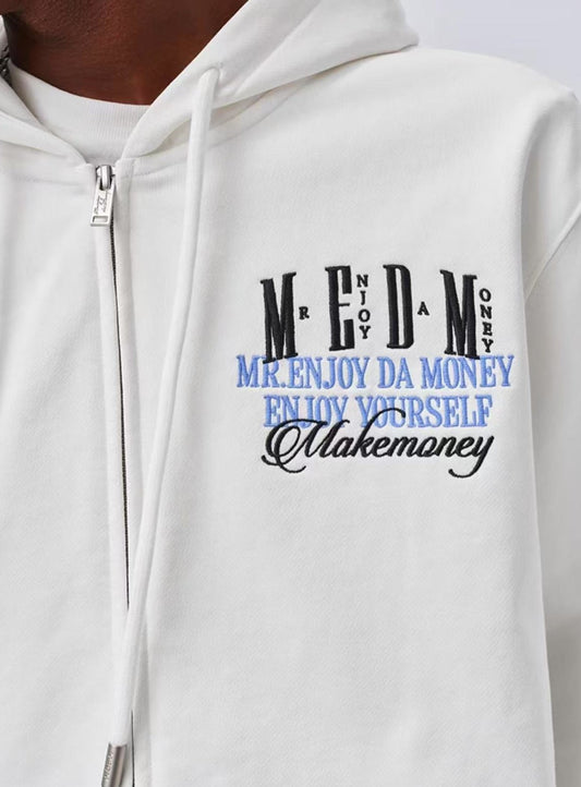 MEDM Retro Typography Embroidered Zipper Hoodie