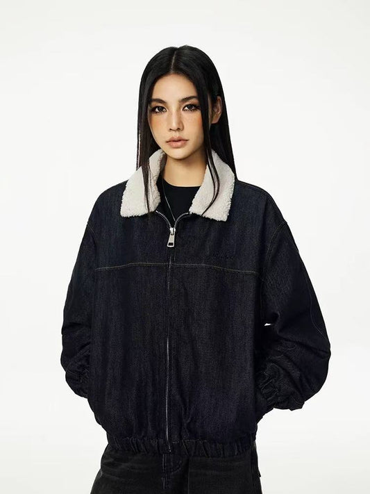 ACHOCK Denim Faux Sherpa Lapel Warm Thicken Jacket