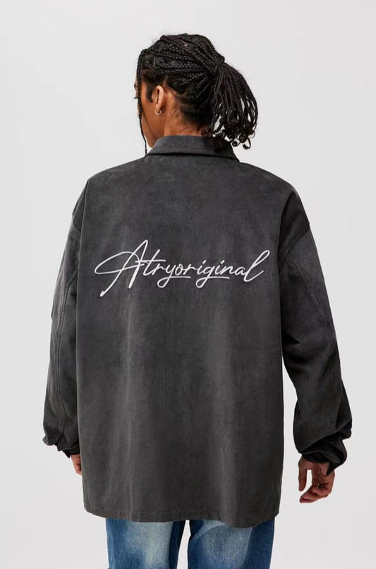 ATRY Corduroy Floral Embroidered LOGO Long-sleeved Shirt