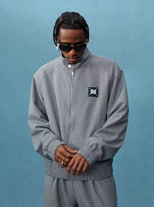 MEDM Houndstooth Stand Collar Casual Jacket