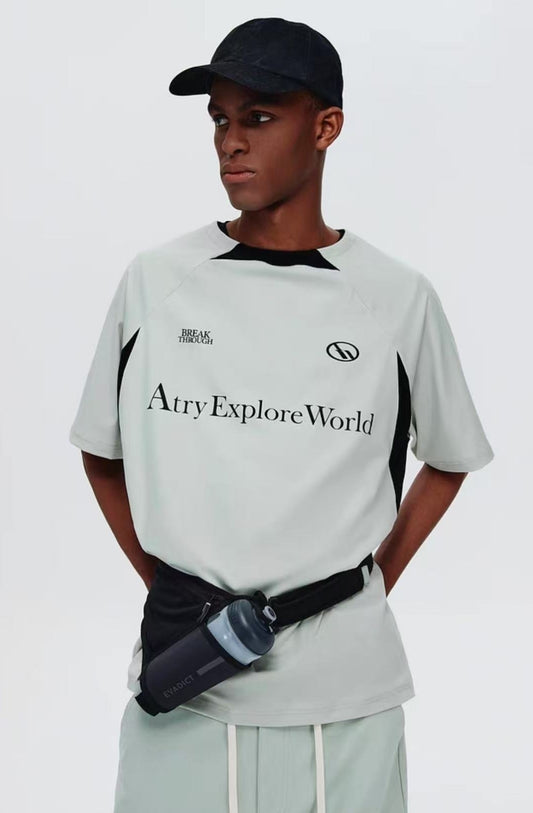 ATRY Mesh Stitching Contrasting Colors T-shirt