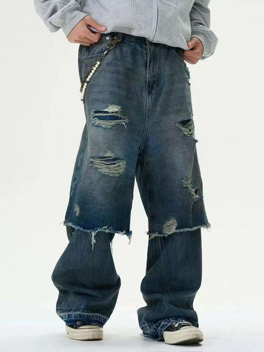 WASSUP/DC Washed Distressed Ripped Baggy Jeans