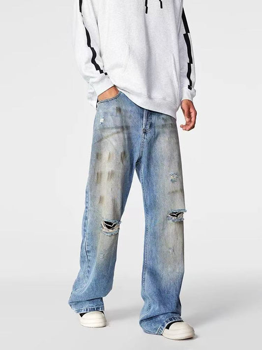 ACHOCK Washed Distressed Ripped Jeans