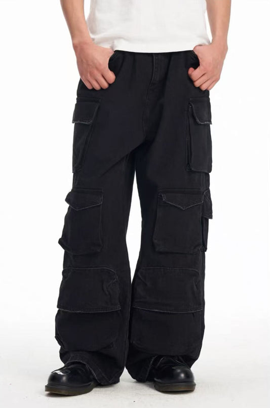 BIPOLAR Washed Multi-pocket Cargo Jeans