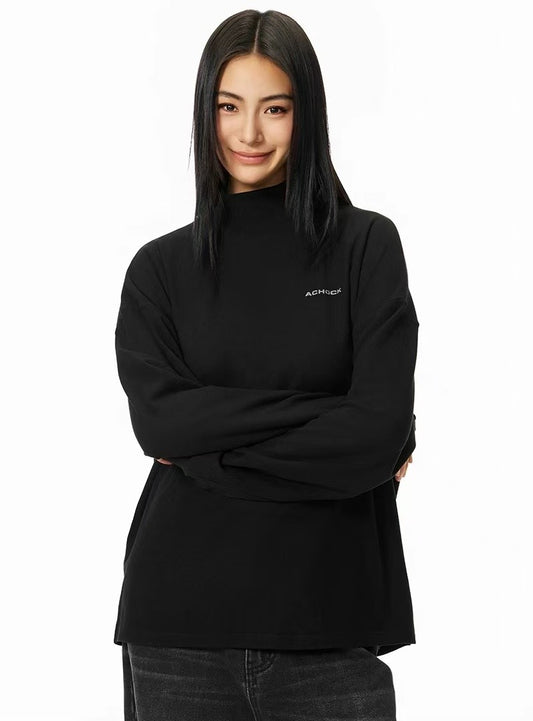 ACHOCK Simple Basic Logo Half Turtleneck Long-sleeve Tee