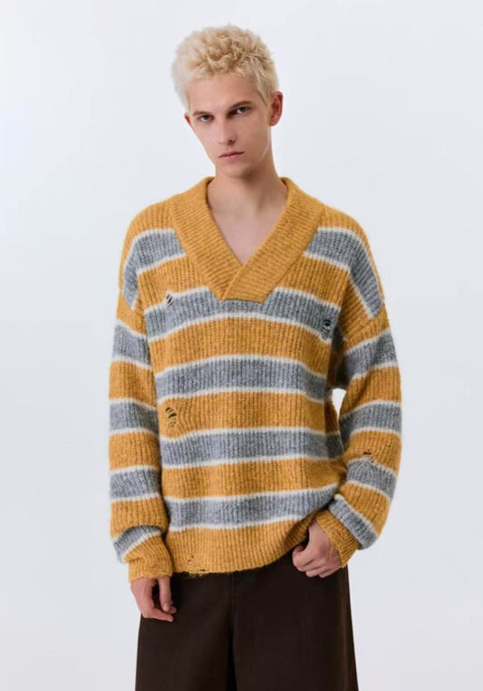 ATRY Retro Striped V-neck Sweater