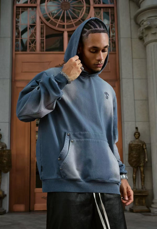 STK Double Pouch Rivet Pocket Wash Hoodie