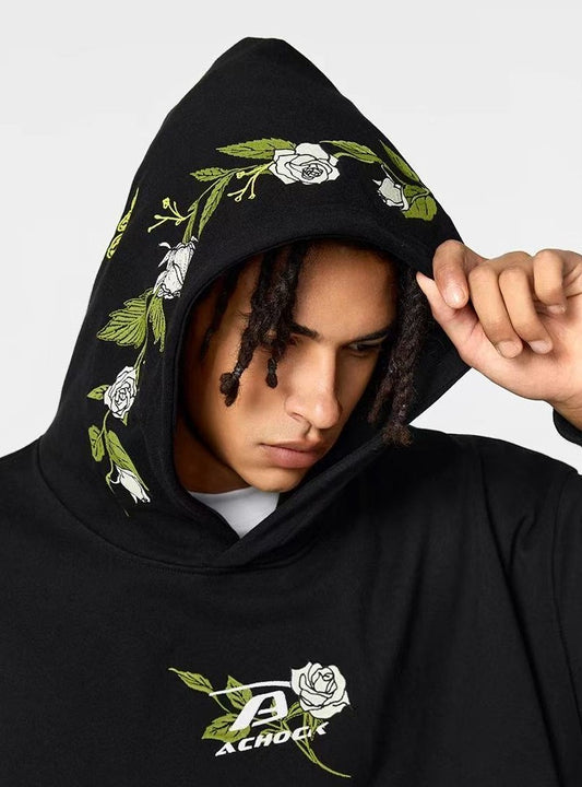 ACHOCK Floral Embroidered Retro Hoodie