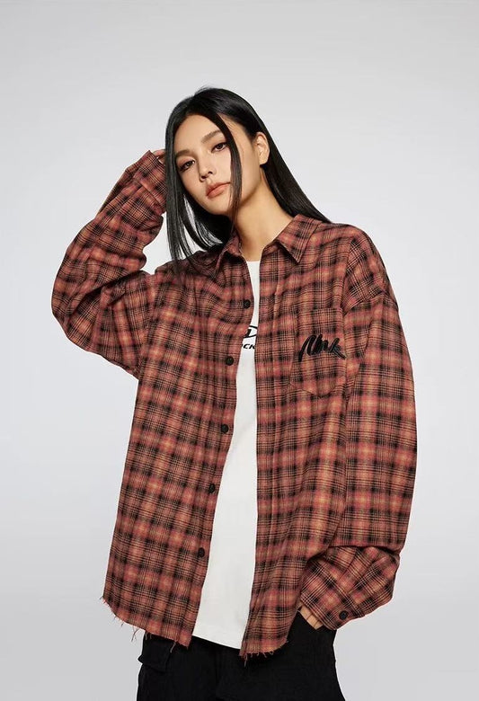 ACHOCK Retro Contrast Plaid Long-sleeve Shirt