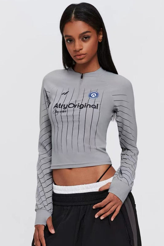 ATRY Striped Half-zip Long-sleeved T-shirt (For Women)