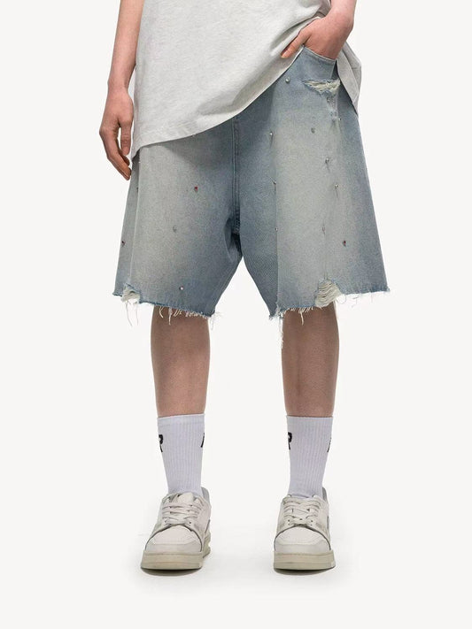 FDR Studded Frayed Denim Shorts