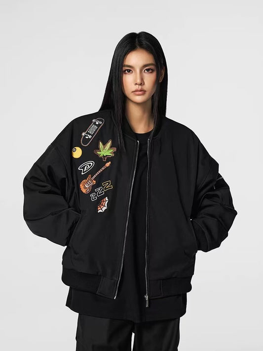 ACHOCK Badge Embroidered Heavy Duty Bomber Jacket