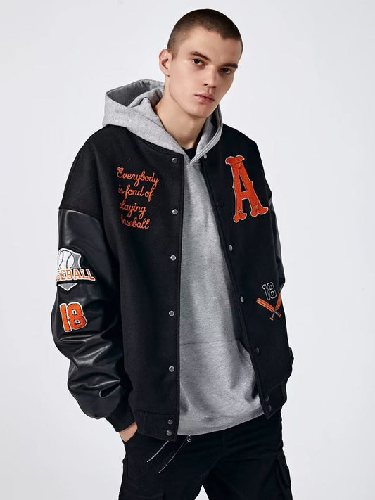 ACHOCK High Street Two-tone Baseball Embroidered Varsity Jacket