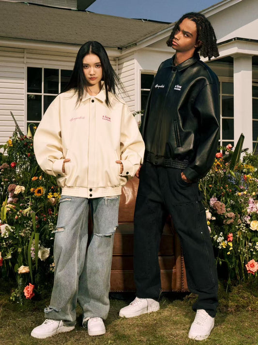 AFGK Logo Embroidered Leather Jacket