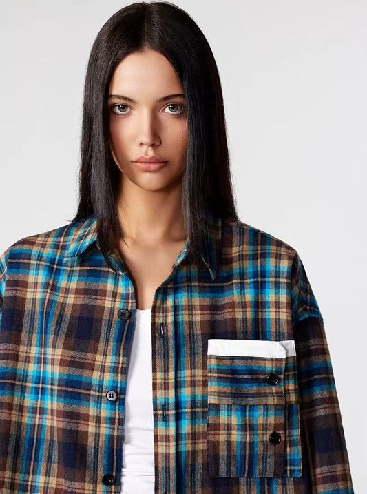 ACHOCK Plaid Pocket Long-sleeve Shirt