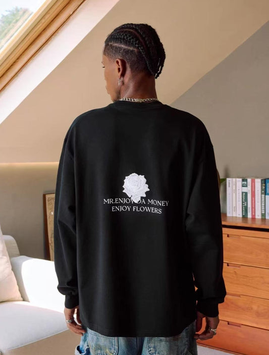 MEDM Phantom Floral Embroidered Long Sleeve T-Shirt