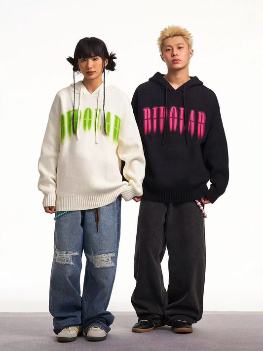 BIPOLAR Direct Print Letter Hooded Sweater