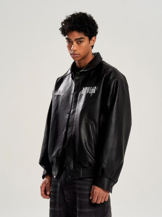 BIPOLAR Logo Embroidered Leather Jacket