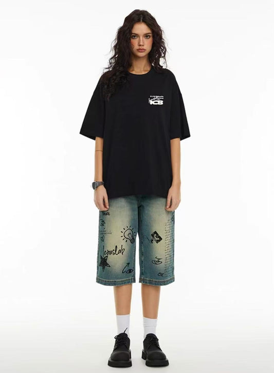 ICONSLAB Multi-logo Crew Neck Printed T-shirt