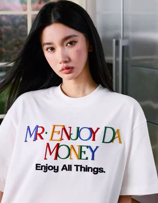 MEDM Rainbow Letter Embroidered Logo Short-sleeved T-shirt