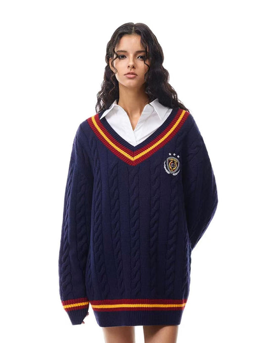 FDR V-neck badge knitted sweater