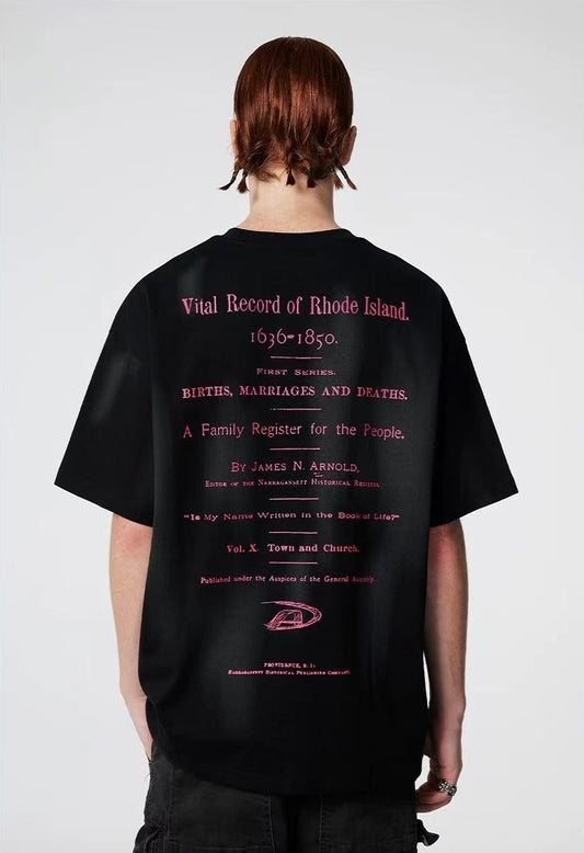 ACHOCK Embroidered Washed Black Distressed T-shirt