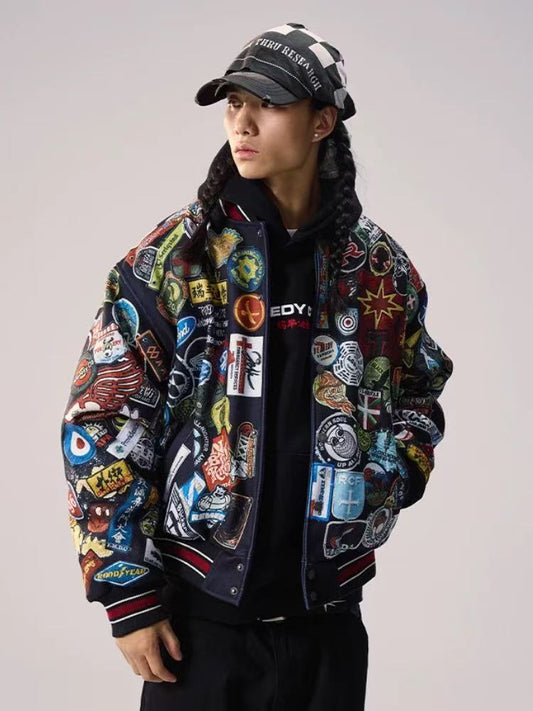 REMEDY Over Printed Badge Varsity Jacket