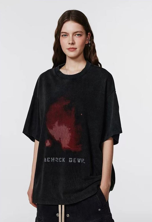 ACHOCK Washed Black Abstract Flame Print T-shirt