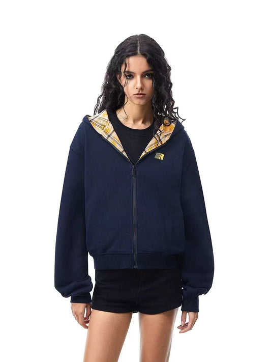 FDR Little Devil Plaid Zipper Hooded Sweatshirt (For Women)