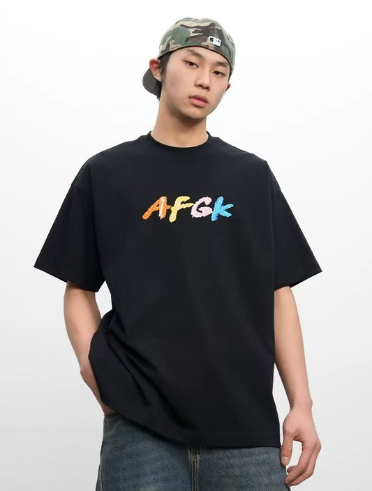 AFGK Colorful Logo Embroidered Short-sleeved T-shirt