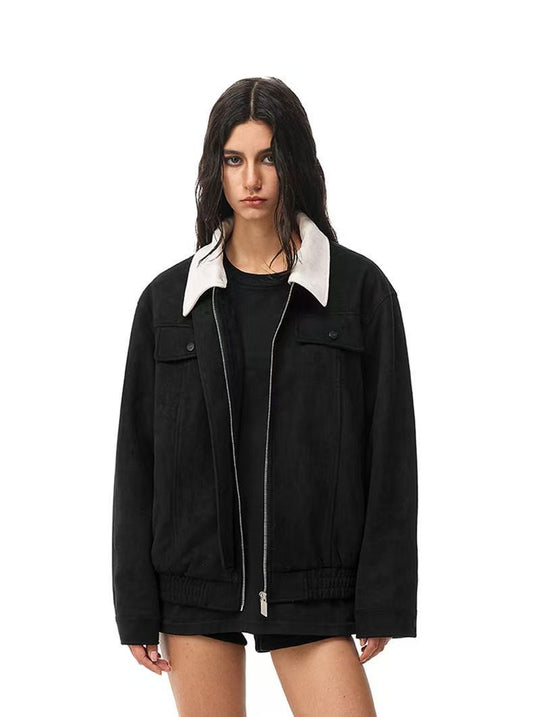FDR Retro Contrast Lapel Suede Jacket (For Women)