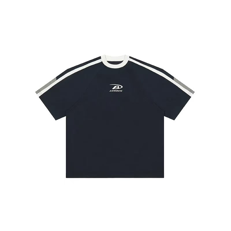 ACHOCK Contrast Color Patchwork Printed T-shirt