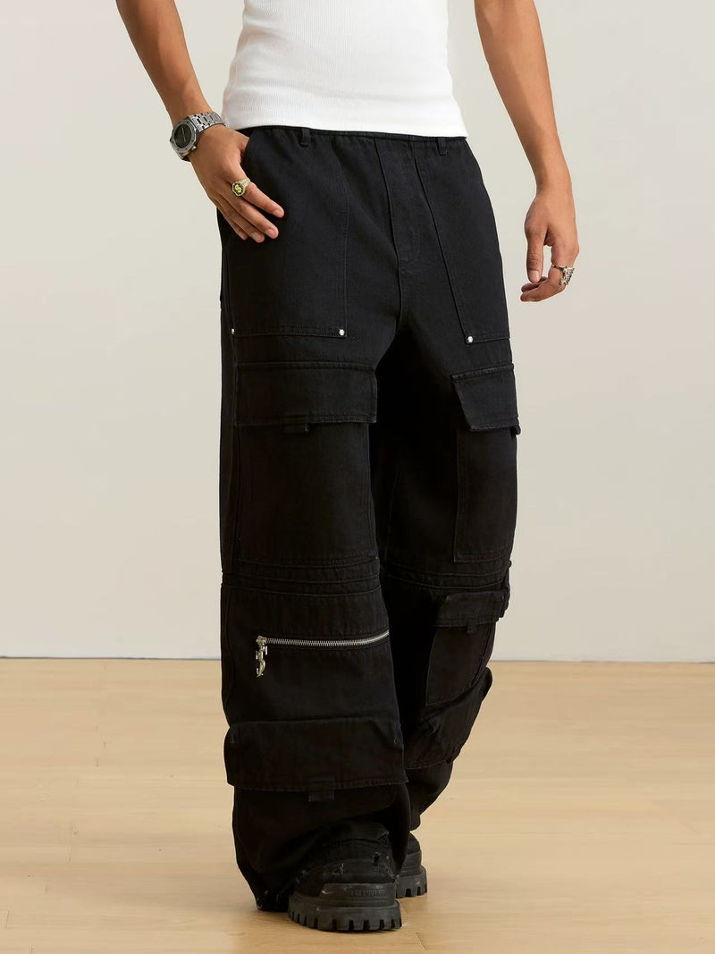 STK Multi-Pocket Cargo Straight-Leg Paratrooper Pants