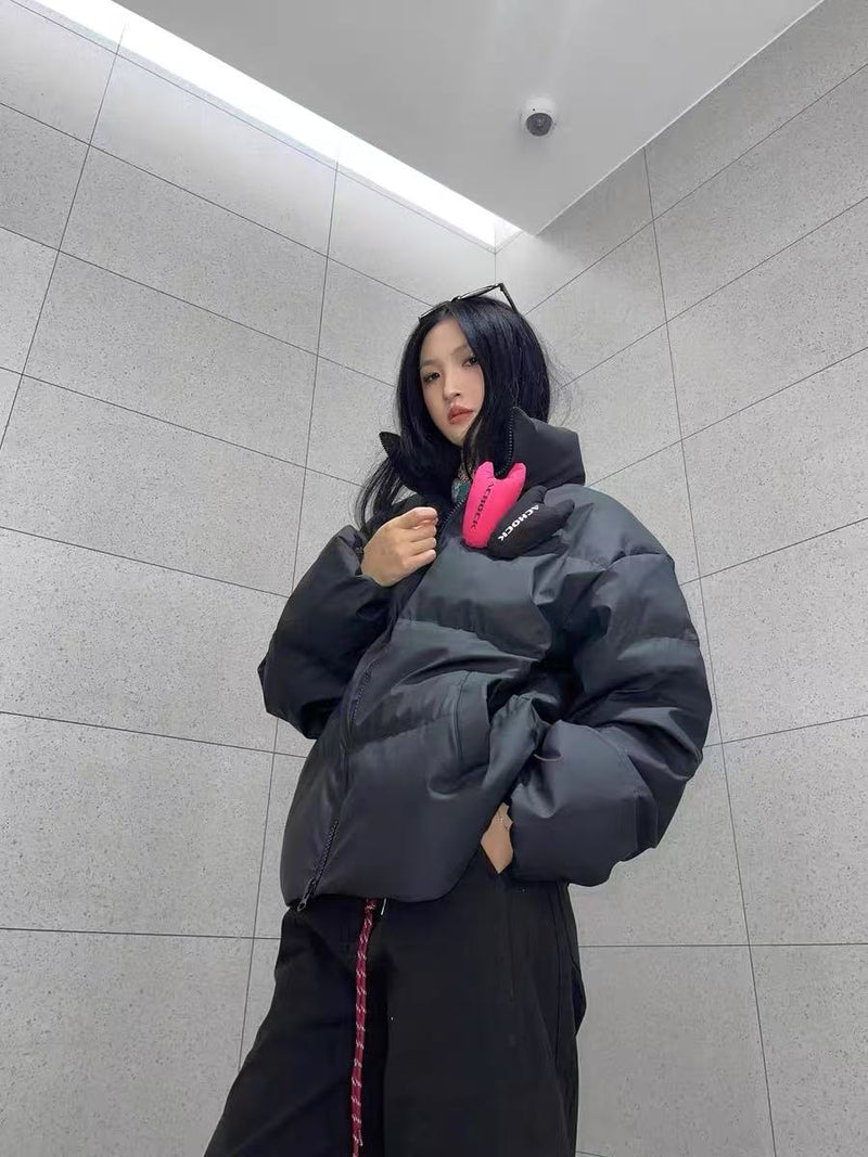 ACHOCK PU Leather Velcro Down Jacket