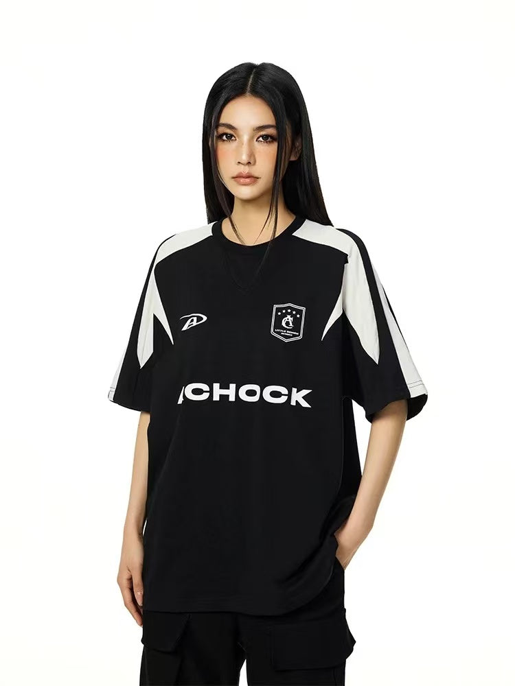 ACHOCK Casual Basic Patchwork Contrasting Color T-shirt
